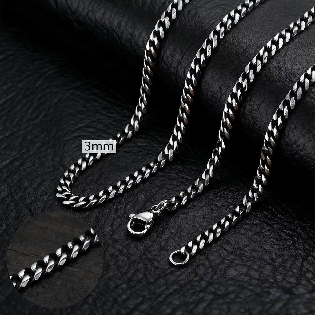3-11MM Classic Cuban Chain Necklace for Men Women,Silver Black Gold Grey Color Stainless Steel Chains,Basic Punk Jewelry Gift