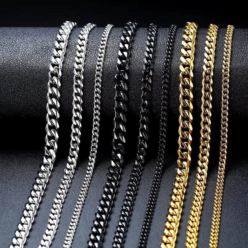 3-11MM Classic Cuban Chain Necklace for Men Women,Silver Black Gold Grey Color Stainless Steel Chains,Basic Punk Jewelry Gift