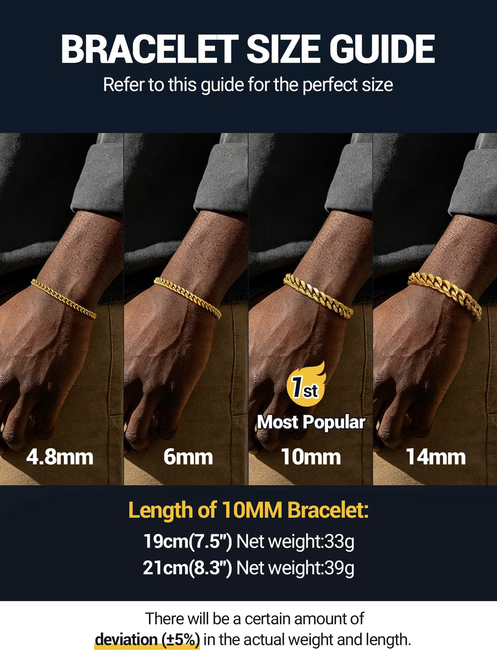 Gold Plated Bracelet for Men Chunky Cuban Bracelet 10MM 7.5 Inch Stainless Steel Chain Bracelet Mens Birthday Father Day Graduation Jewelry Gifts for Him Dad Adults Age