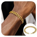 Gold Plated Bracelet for Men Chunky Cuban Bracelet 10MM 7.5 Inch Stainless Steel Chain Bracelet Mens Birthday Father Day Graduation Jewelry Gifts for Him Dad Adults Age