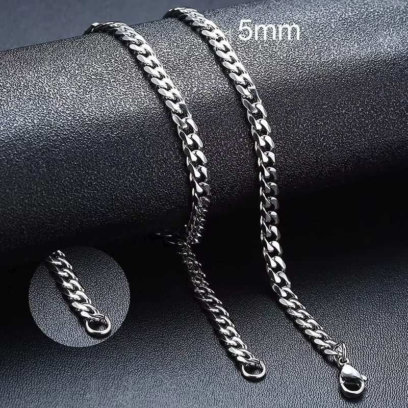 3-11MM Classic Cuban Chain Necklace for Men Women,Silver Black Gold Grey Color Stainless Steel Chains,Basic Punk Jewelry Gift