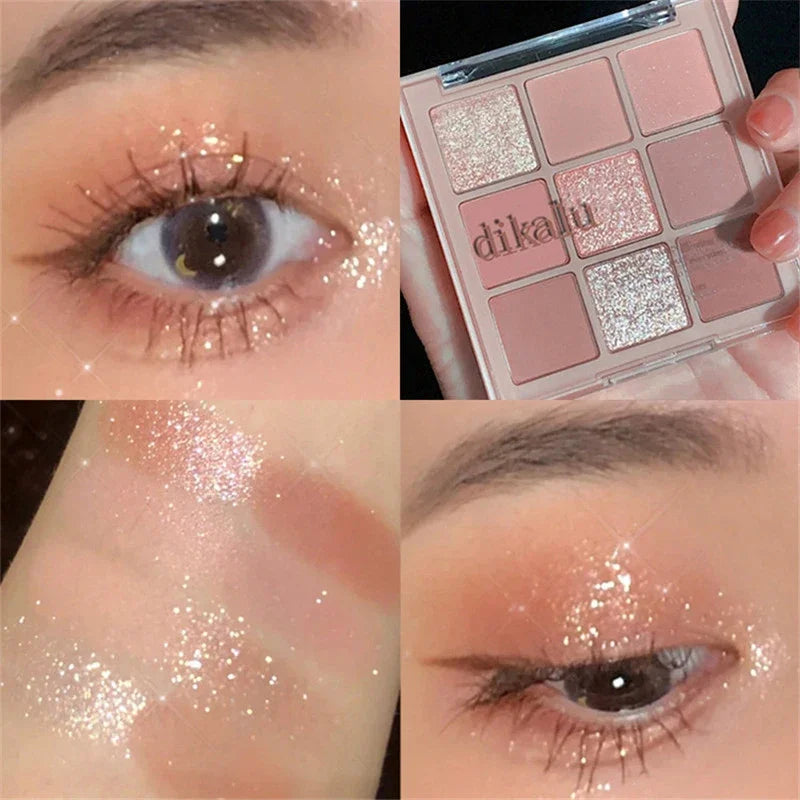 New 9 Colors Nude Shimmer Matte Eyeshadow Pallete Glitter Eyeshadow Long Lasting Waterproof Eye Pigments Shine Eyeshadow Makeup