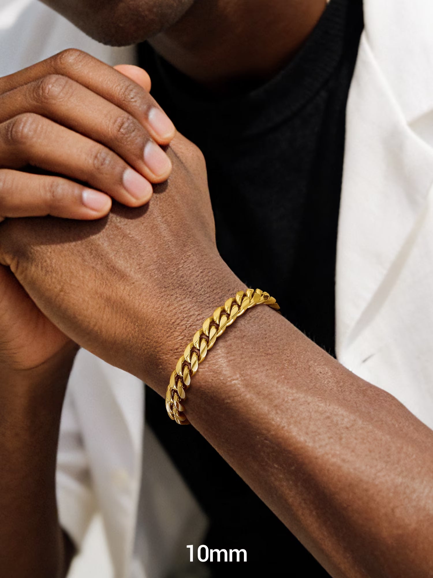 Gold Plated Bracelet for Men Chunky Cuban Bracelet 10MM 7.5 Inch Stainless Steel Chain Bracelet Mens Birthday Father Day Graduation Jewelry Gifts for Him Dad Adults Age