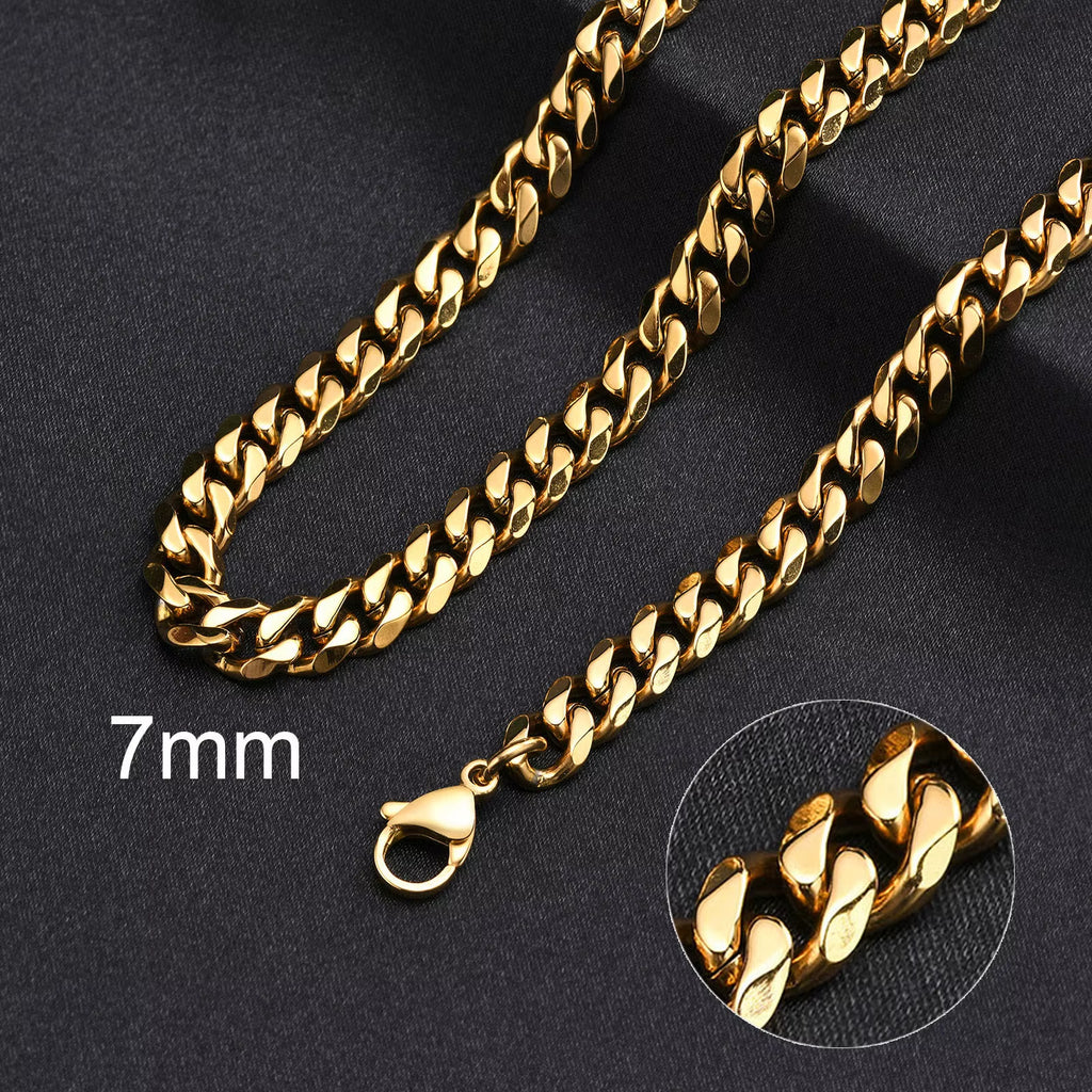 3-11MM Classic Cuban Chain Necklace for Men Women,Silver Black Gold Grey Color Stainless Steel Chains,Basic Punk Jewelry Gift