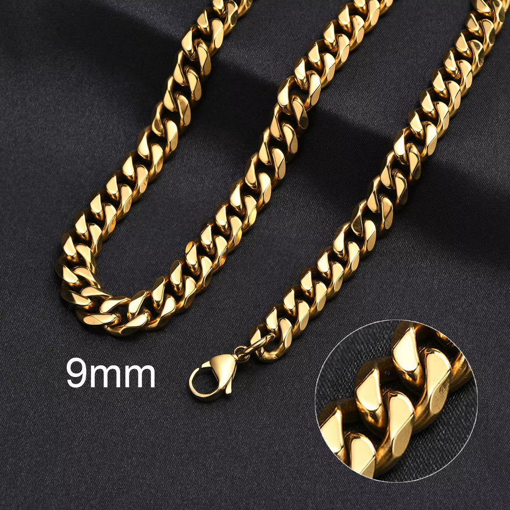 3-11MM Classic Cuban Chain Necklace for Men Women,Silver Black Gold Grey Color Stainless Steel Chains,Basic Punk Jewelry Gift