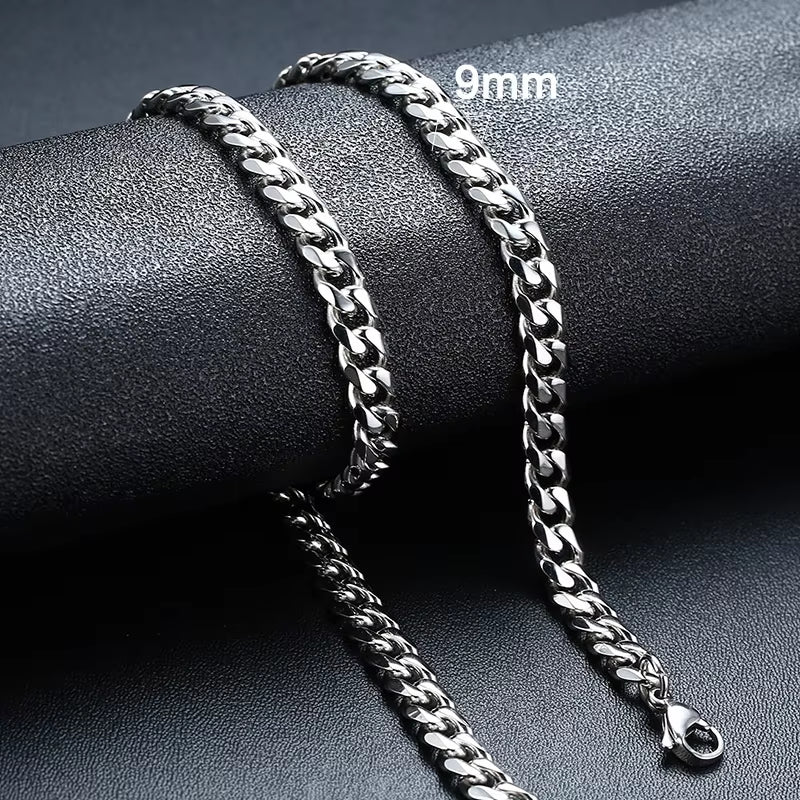3-11MM Classic Cuban Chain Necklace for Men Women,Silver Black Gold Grey Color Stainless Steel Chains,Basic Punk Jewelry Gift