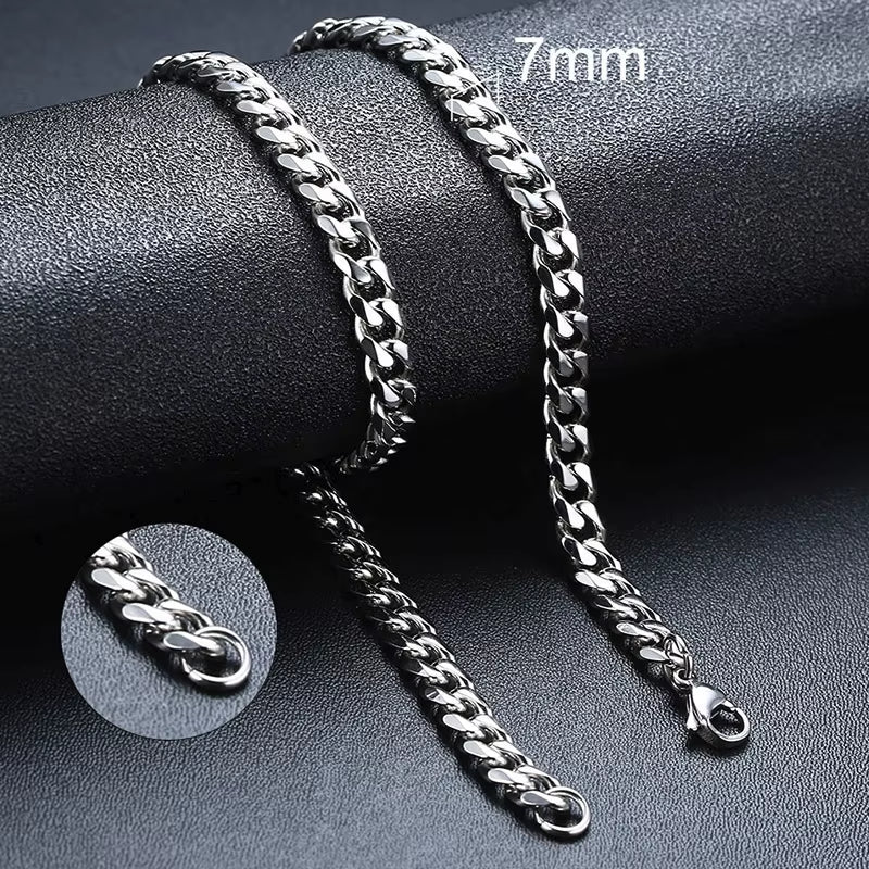 3-11MM Classic Cuban Chain Necklace for Men Women,Silver Black Gold Grey Color Stainless Steel Chains,Basic Punk Jewelry Gift
